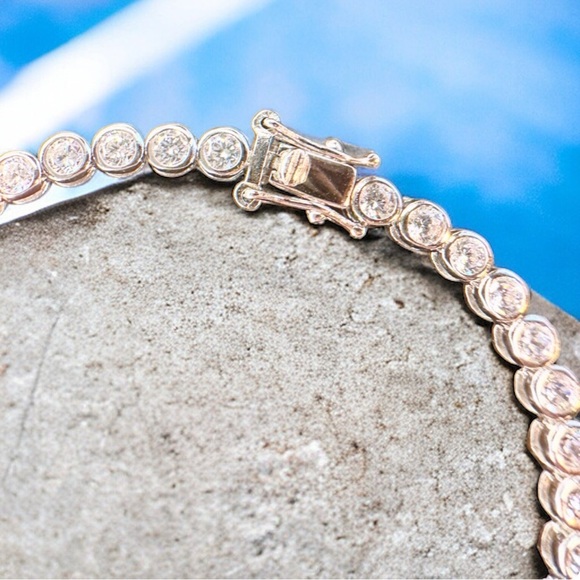 NEW Solid 925 Sterling Silver Rounded BezelSet High Carbon Stone Tennis Bracelet - Picture 8 of 16